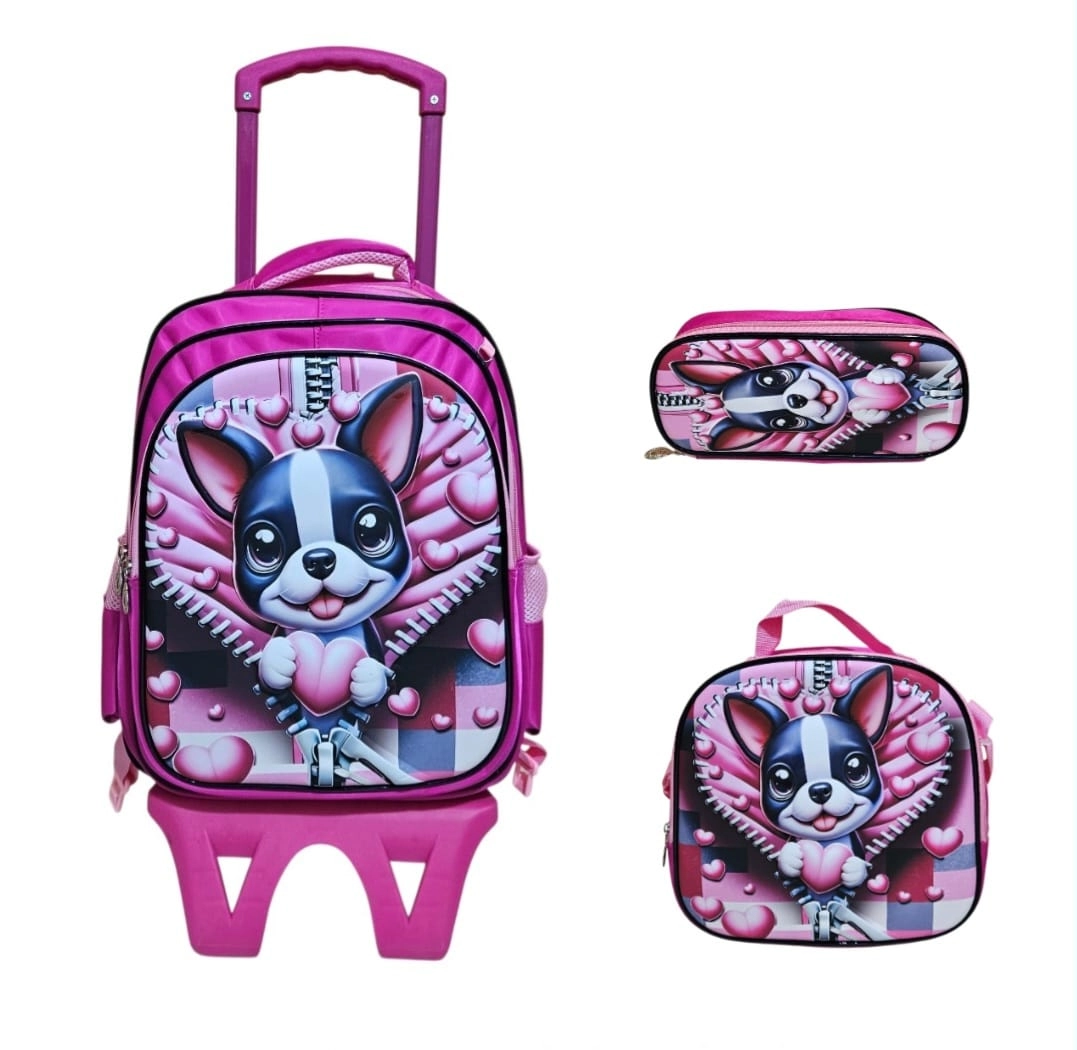 Unick Color Çekçekli İlkokul Çantası  Üçlü Set Kalpli Köpek