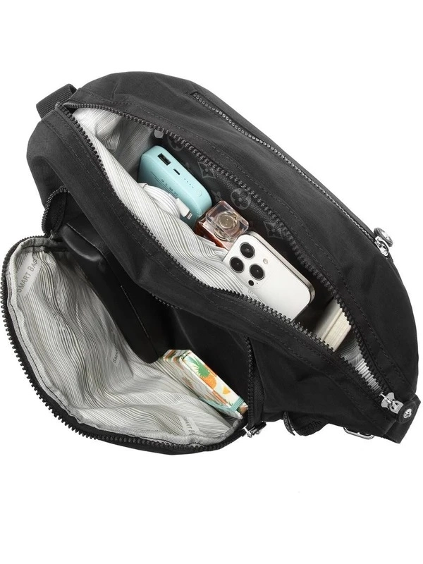 Smart Bags Kadın Postacı Çantası Krinkıl Kumaş 3167 Siyah