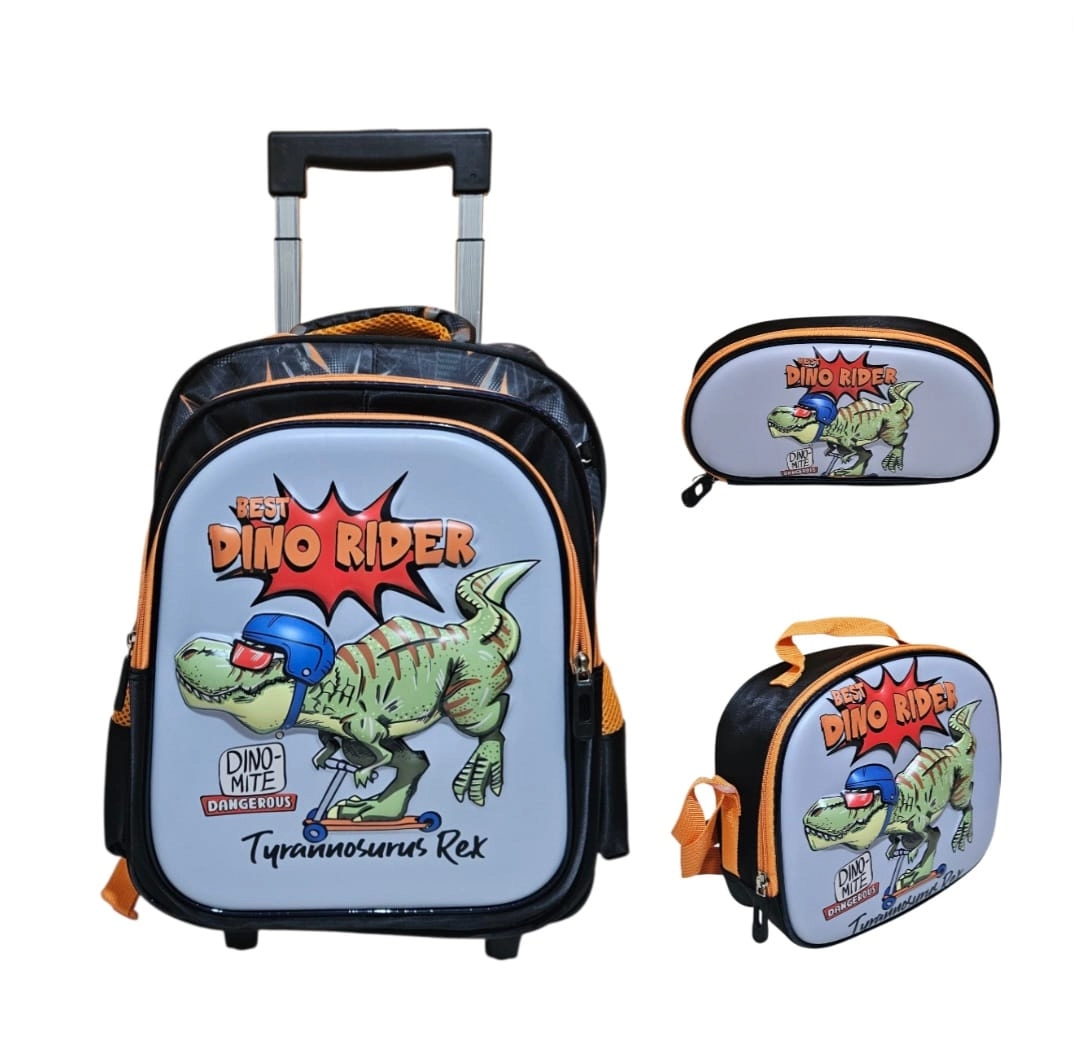 Unick Color Çekçekli İlkokul Çantası  Üçlü Set Dino Rider