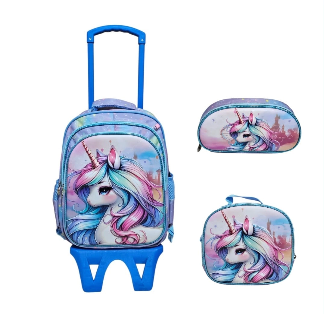 Unick Color Çekçekli İlkokul Çantası  Üçlü Set Unicorn