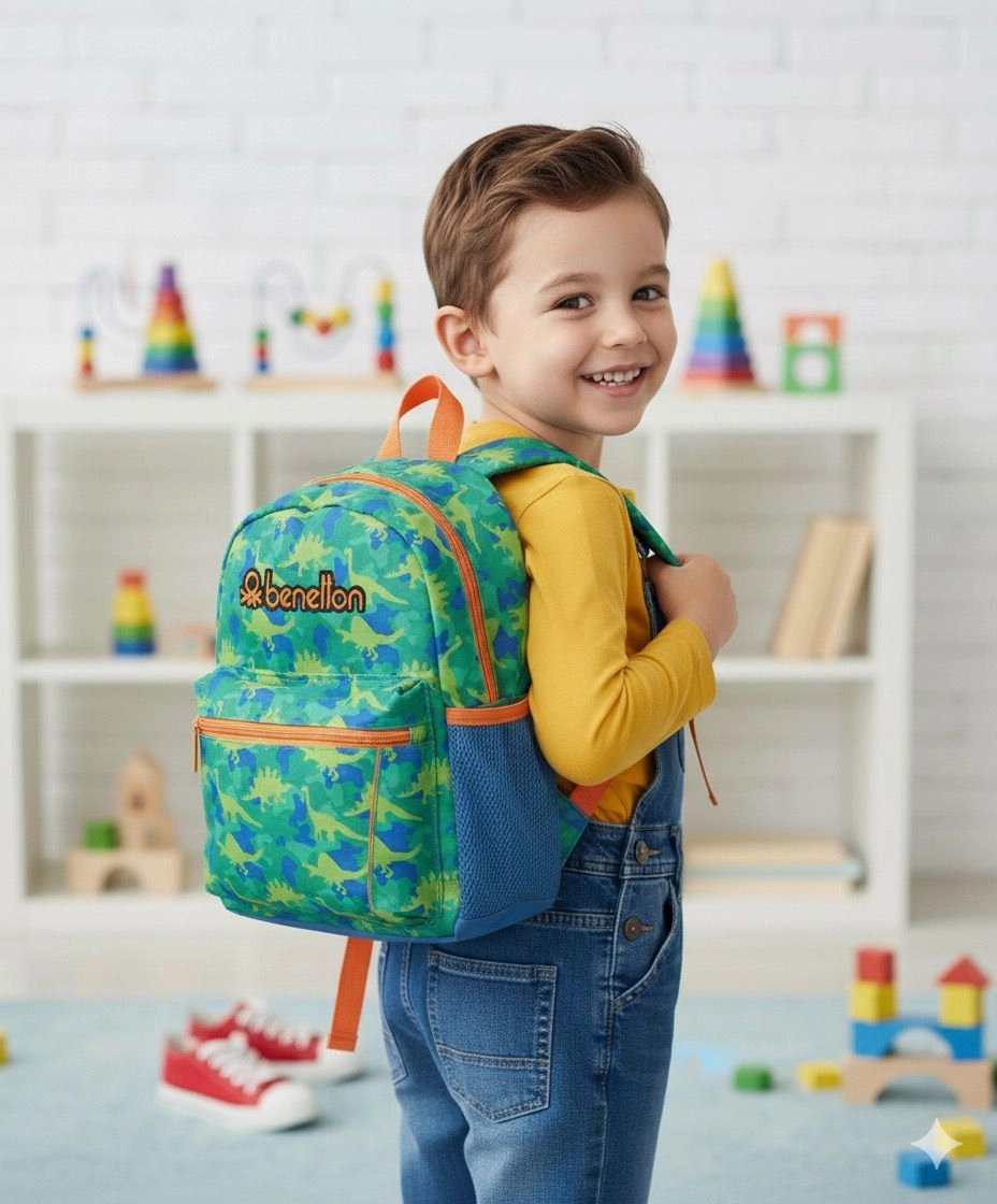 United Colors Of Benetton Anaokulu Çantası 3658 Yeşil Dinozor Desenli