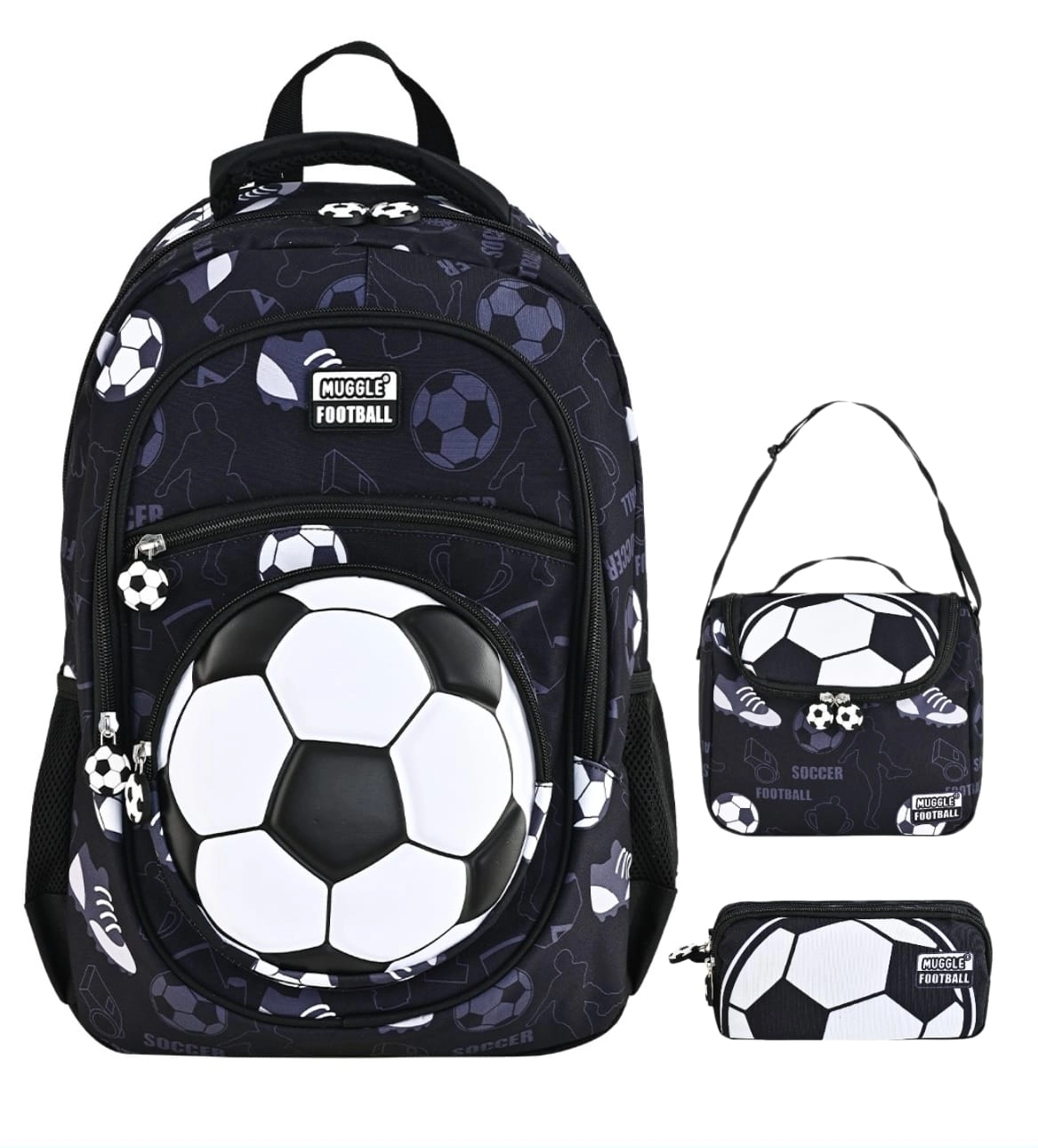 Bubbles Football Teams Siyah Beyaz Okul Çantası Üçlü Set