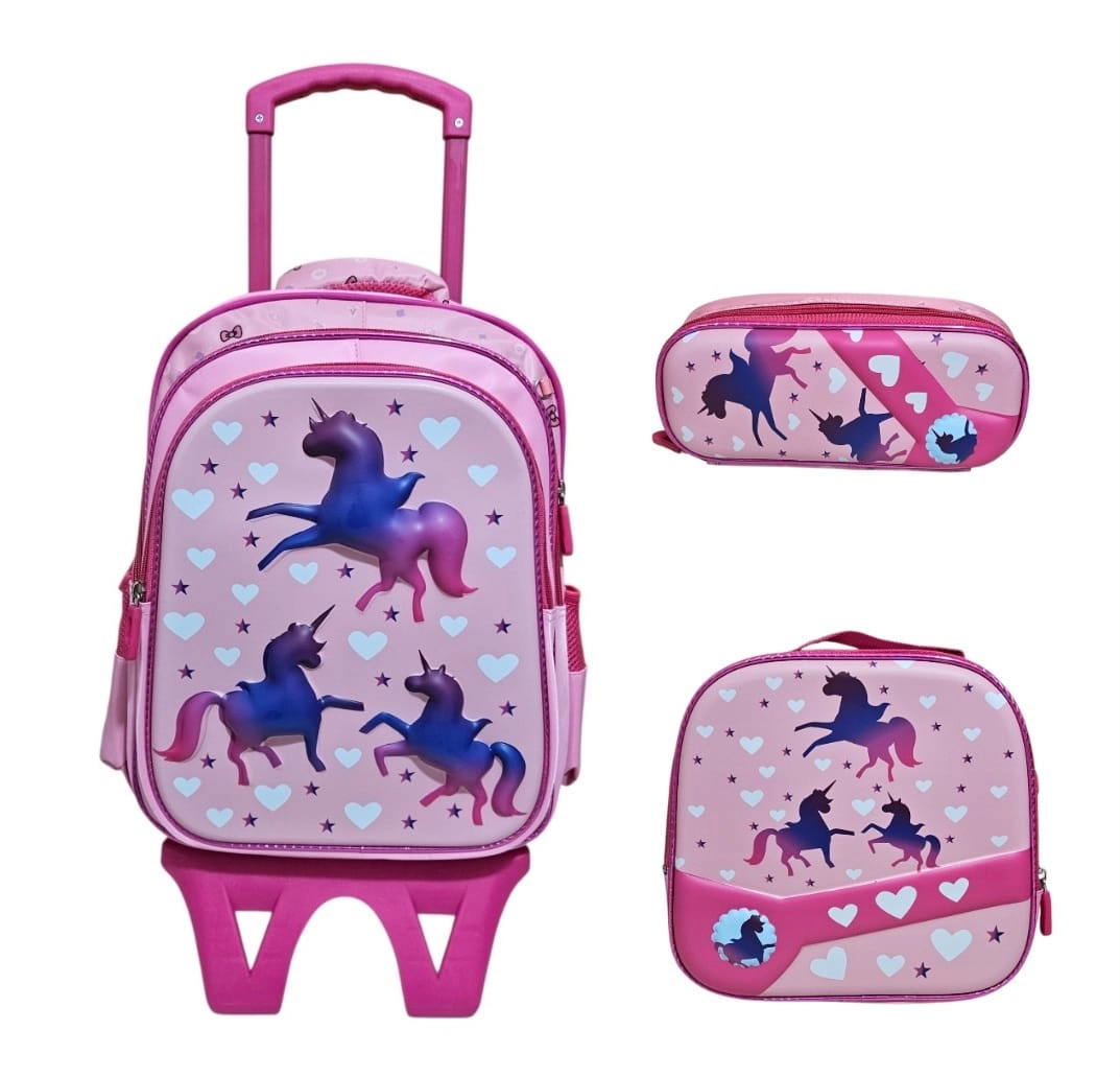 Unick Color Çekçekli İlkokul Çantası  Üçlü Set Unicorn