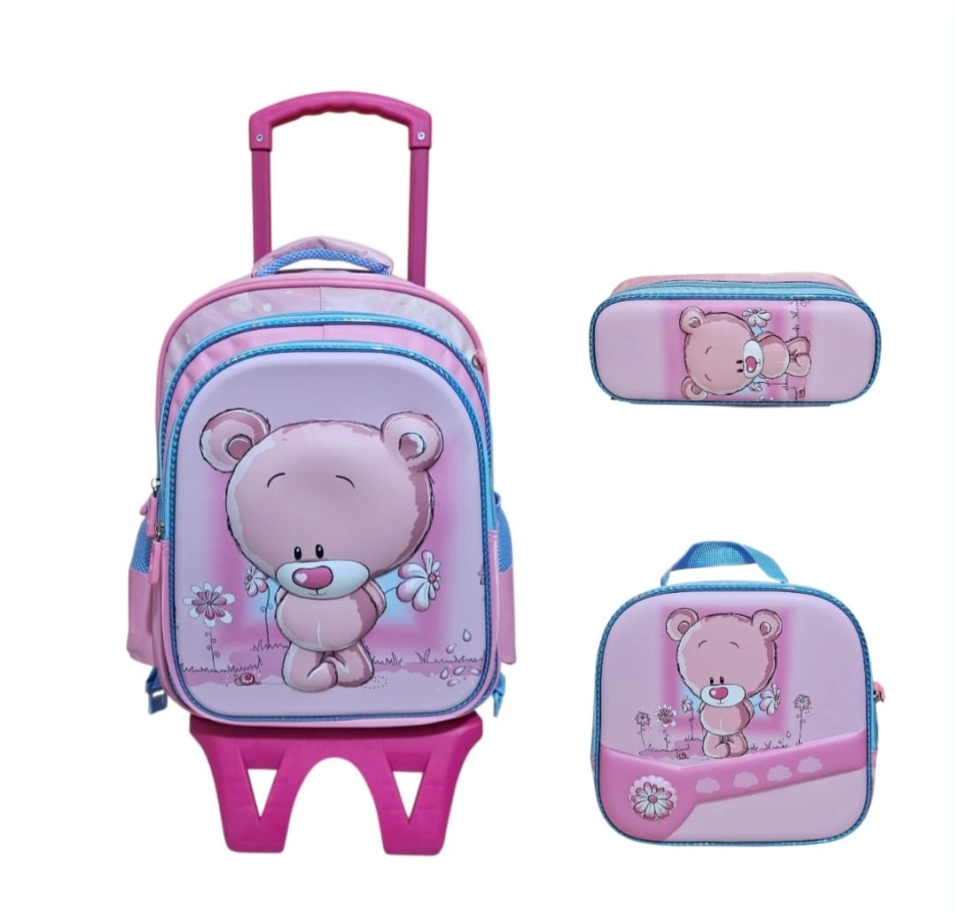 Unick Color Çekçekli İlkokul Çantası  Üçlü Set Pembe Ayı