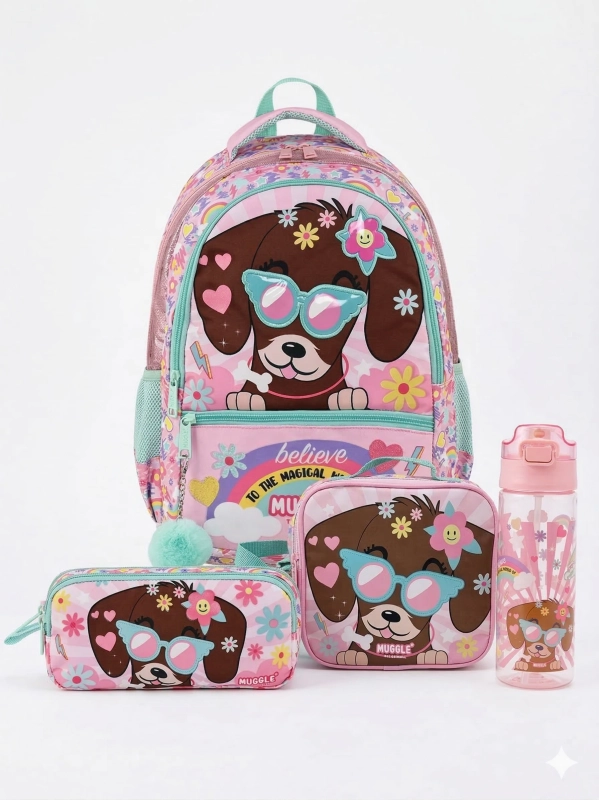 Muggle Cute Dog Okul Çantası 4 lü Set