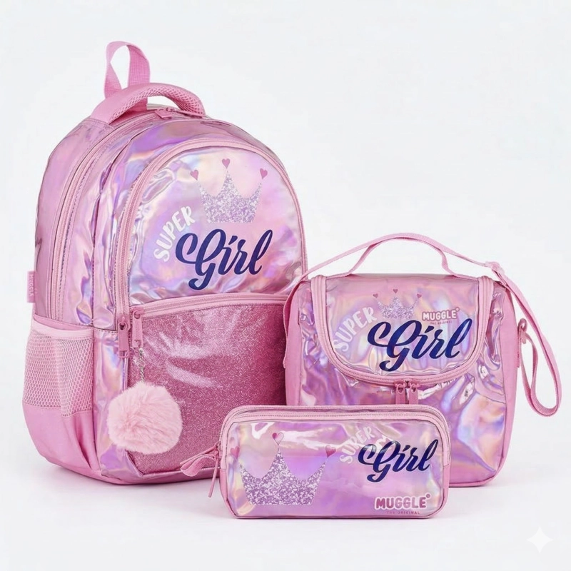Muggle Super Girl Okul Çantası 4 lü Set