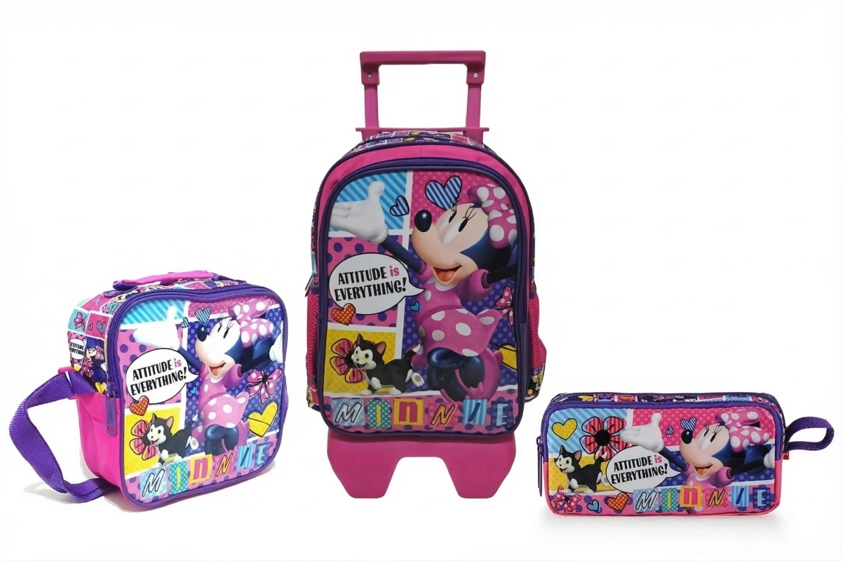 Minnie Mouse Çekçekli İlkokul Çantası 3 lü Set