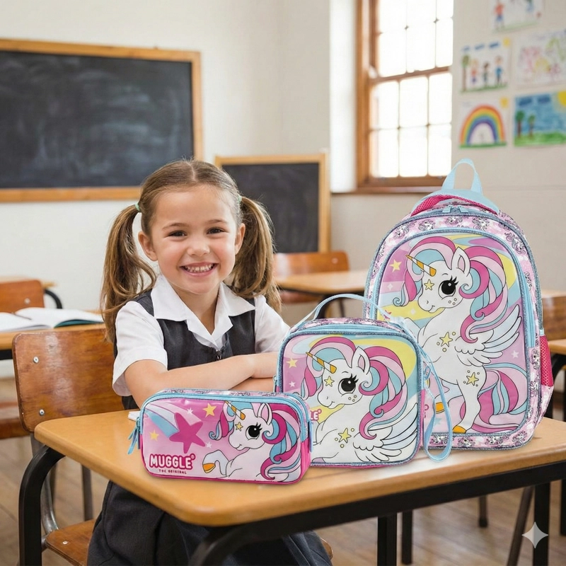 Muggle Unicorn Okul Çantası 4 lü Set