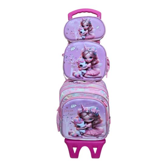 Unick Color Çekçekli İlkokul Çantası  Üçlü Set Unicorn Kız