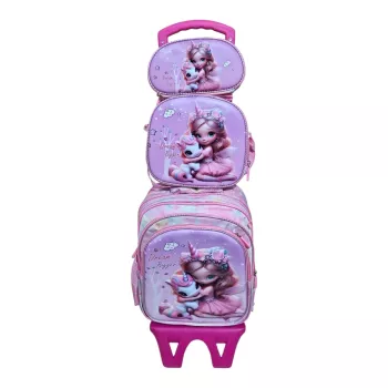 Unick Color Çekçekli İlkokul Çantası  Üçlü Set Unicorn Kız
