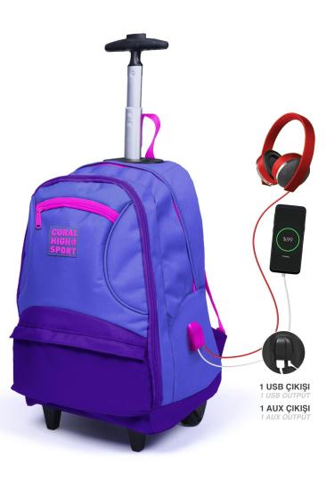 Coral High Sport Lavanta Mor Dört Bölmeli USB’li Çekçekli Sırt Çantası 