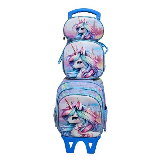 Unick Color Çekçekli İlkokul Çantası  Üçlü Set Unicorn