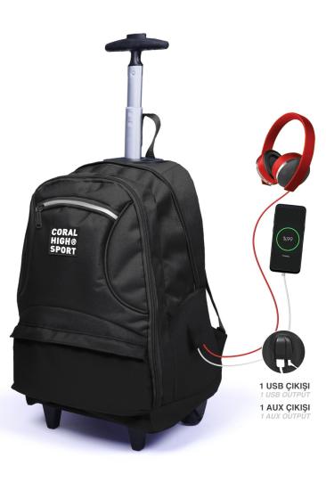 Coral High Sport Siyah Dört Bölmeli USB’li Çekçekli Sırt Çantası 