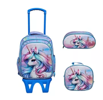 Unick Color Çekçekli İlkokul Çantası  Üçlü Set Unicorn