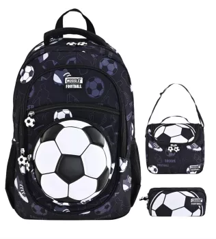Bubbless Football Teams Siyah Beyaz Okul Çantası Üçlü Set