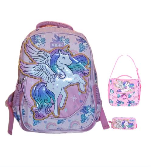Bubbles Purple Unicorn Okul Çantası 4 Set 