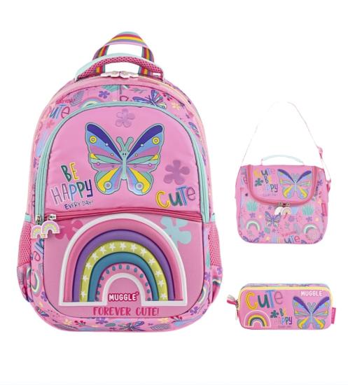Muggle Butterfly İlkokul Çantası 3 lü set