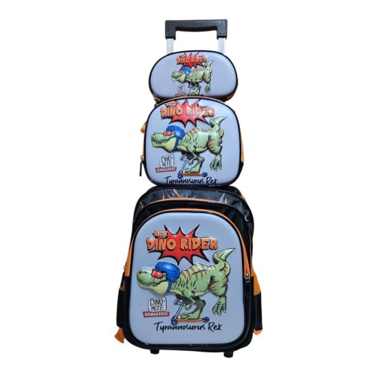 Unick Color Çekçekli İlkokul Çantası  Üçlü Set Dino Rider