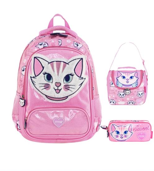 Muggle Pink Sweet Cat İlkokul Çantası 3 lü set