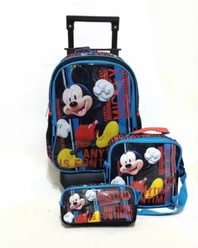 Mickey Mouse Çekçekli İlkokul Çantası 3 lü Set