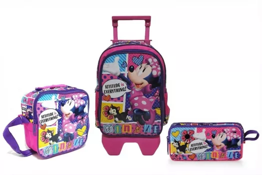 Minnie Mouse Çekçekli İlkokul Çantası 3 lü Set