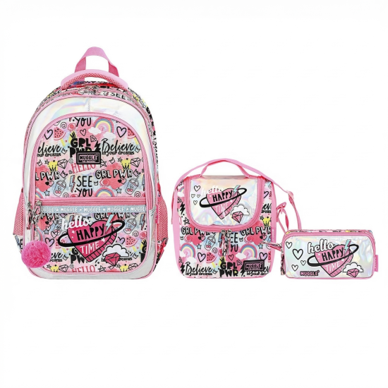 Muggle Pink and Pink Okul Çantası 3 lü set